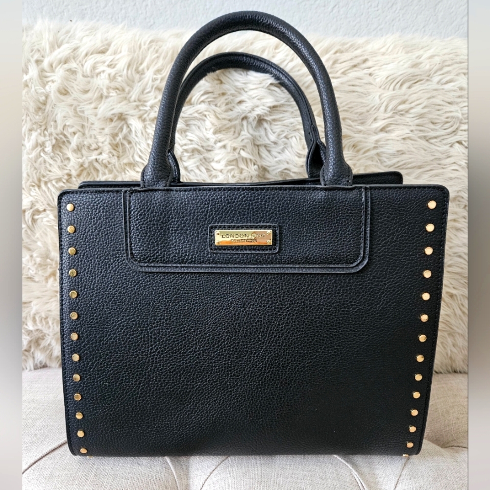 London Fog-Black Blanca Vegan Leather Satchel Bag